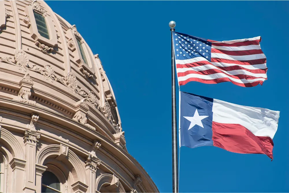 USA & Texas Flags Austin